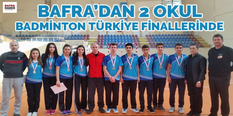 Bafra`dan 2 Okul Badminton Türkiye Finallerinde - 3-5 Mart 2017 tarihlerinde Trabzon`da yapılan Okullar arası Gençler Badminton Grup Birinciliğinde, Bafra Kızılırmak Anadolu Lisesi ve Bafra Galip Öztürk Anadolu Lisesi Grup ikincisi olarak Türkiye Finallerine katılmayı hak ettiler.