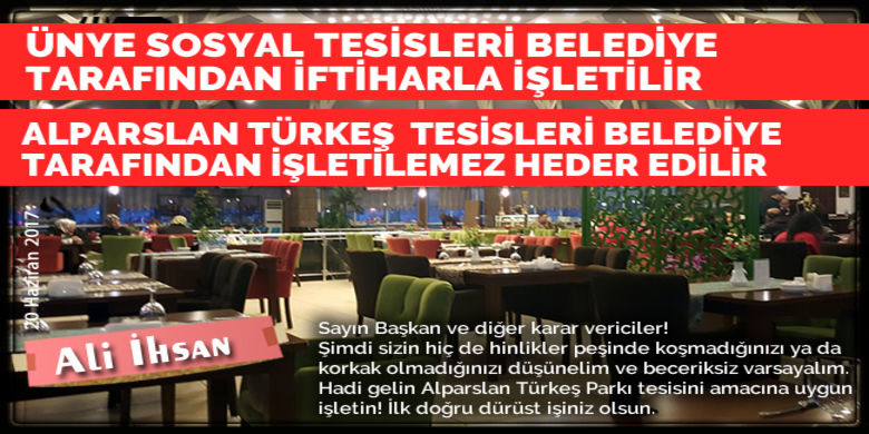 Alparslan Türkeş ParkıTesisleri İşletilemez Heder Edilir - Bafra Belediyesinin, Alparslan Türkeş Parkı içine restoran amaçlı yapılan tesisi, Kadın Koordinasyon Merkezi yapmayı düşündüğünü duyurmuştuk
