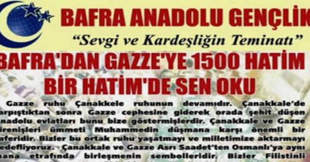 Bafra Agd`den Gazze İçin Hatim Çağrısı