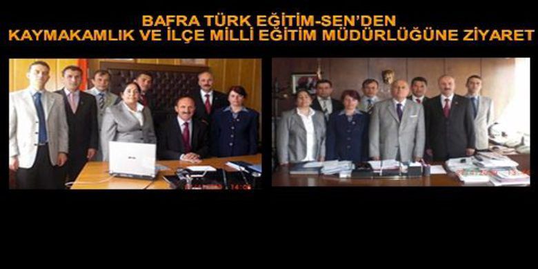 Akekmekçi Başkanlığında Ziyaretler Başladı - 12 Nisan 2009 Pazar günü yapılan seçimle göreve gelen İbrahim Akekmekçi başkanlığındaki yeni Bafra Türk Eğitim-Sen İlçe Yönetim Kurulu üyeleri resmi kurumları ziyaret çerçevesinde ilk olarak Bafra Kaymakamlığına ziyarette bulundu.