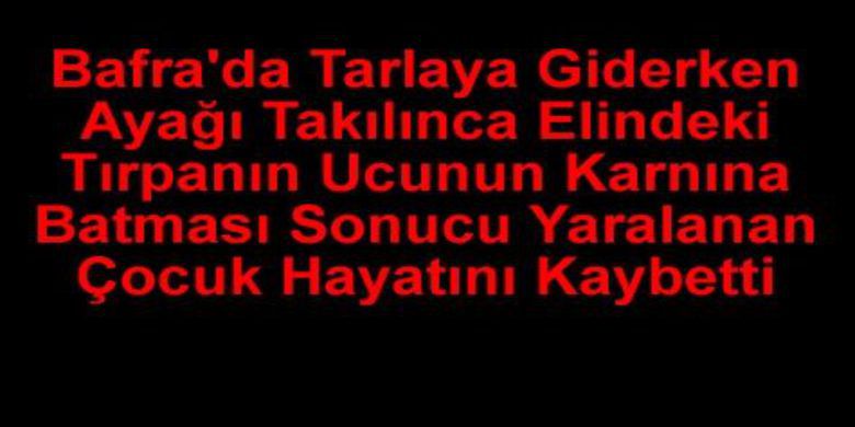 13 Yaşındaki Çocuk Hayatını Kaybetti - Bafra`da tarlaya giderken ayağı takılınca elindeki tırpanın ucunun karnına batması sonucu ağır yaralanan çocuk hayatını kaybetti.