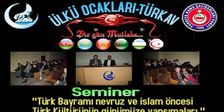 Bafra Ülkü OcaklarıTürkavla Birlikte Seminer Verdi - Bafra ülkü ocakları ve Türkav Bafra şubesinin birlikte  düzenlediği `Türk Bayramı Nevruz ve İslam öncesi Türk kültürünün günümüze etkileri ``konulu   Seminer 27`Mart `2010 Cumartesi  günü Bafra  Ülkü Ocakları konferans salonunda verildi.Seminere lise ve yüksekokul öğrencileri katıldı.
