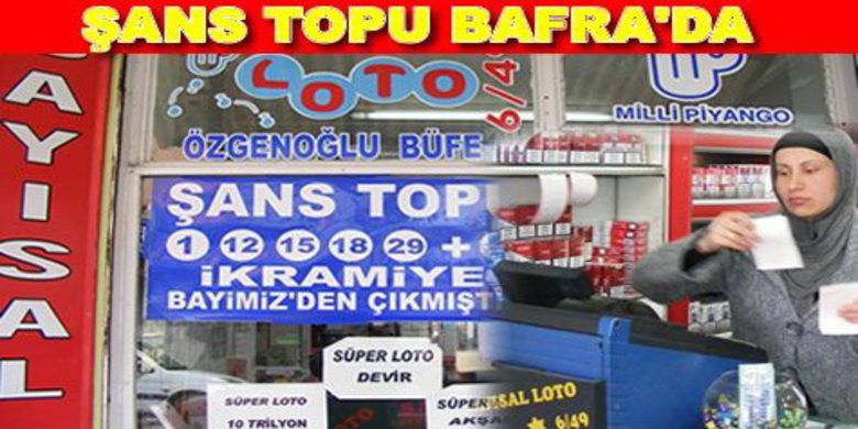 Şanslı Kupon Özgenoğlu Büfede Oynandı - 31 Mart 2010 Çarşamba Akşamı çekilen Şans Topu çekilişinde şanslı numaralar 1 12 15 18 29+6 olarak belirlendi. Çekilişin sonunda ise yapılan açıklamada Şanslı İl Samsun, Şanslı İlçe ise Bafra olarak açıklandı.
