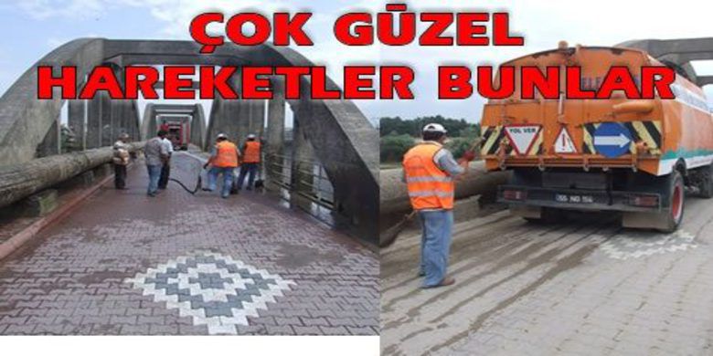 Belediye Çetinkaya Köprüsü`nü Temizledi - Bafra Belediyesi İlçenin sembolü konumundaki Çetinkaya Köprüsünde temizlik ve yıkama çalışması gerçekleştirdi.