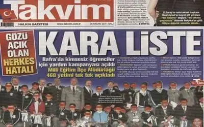 Takvim Haberi Kara Liste Şeklinde Verdi