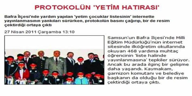 Halk Gazetesi Haberi Böyle Verdi - Bafra İlçesi`nde yardım yapılan `yetim çocuklar listesinin` internette yayınlanmasının yankıları sürürken, protokolün basını çağırıp, bir de resim çektirdiği ortaya çıktı.