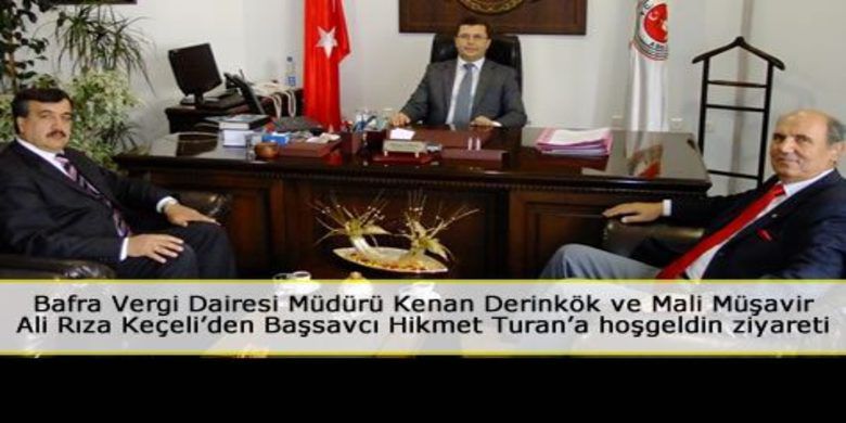 Vergi Müdüründen Başsavcı`ya Ziyaret - Bafra Vergi Dairesi Müdürü Kenan Derinkök ve Mali Müşavir Ali Rıza Keçeli Bafra`da göreve başlayan  Bafra Cumhuriyet Başsavcısı Hikmet Turan`ı makamında ziyaret etti.