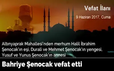 Bahriye Şenocak Vefat Etti