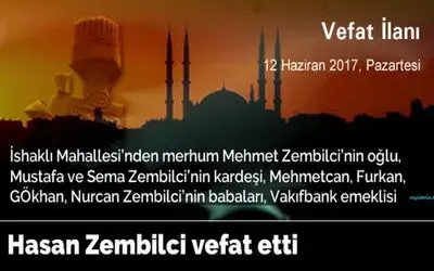 Hasan Zembilci Vefat Etti