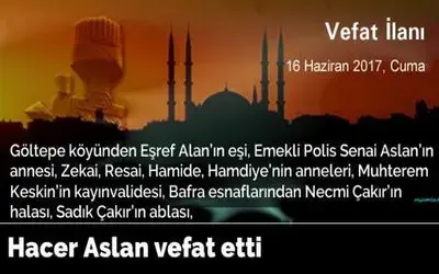 Hacer Aslan Vefat Etti