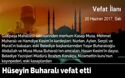 Hüseyin Buharalı Vefat Etti.