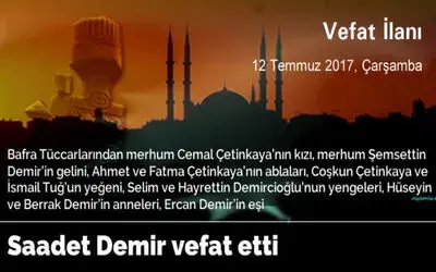 Saadet Demir Vefat Etti