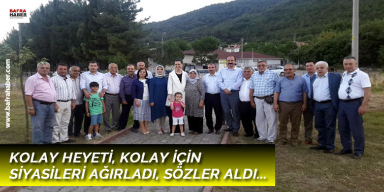 Kolay Heyeti, Kolay İçinSiyasileri Ağırladı, Sözler Aldı - Samsun`un Bafra ilçesine bağlı Kolay Mahallesi`nde yaşayan Kolaylılar, bir heyet kurarak Turizm Bölgesi ilan edilen Kolay`ın eksikliklerini, verilen sözleri ve yeni taleplerini siyasilere iletti.