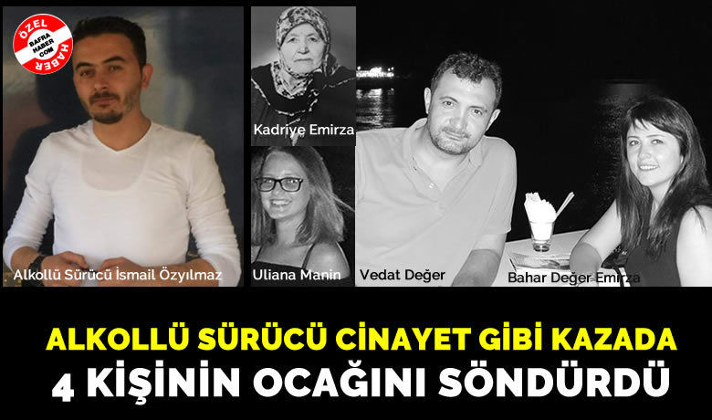 Alkollü Sürücü Cinayet GibiKazada 4 Kişinin Ocağını Söndürdü - Samsun’un Bafra ilçesi İkiztepe mevkisinde alkollü bir sürücünün sebep olduğu trafik kazası 3 kişinin kaza sonucu, bir kişinin de yaşadığı üzüntü sonucu hayatını kaybetmesine sebep oldu. 