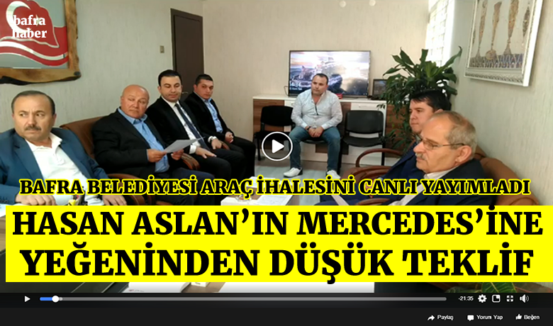 Bafra Belediyesi 5 Aracı İhale Yolu İle Sattı - Bafra Belediyesi tarafından gerçekleştirilen Trafikten Çekme Belgeli Araçların Satış İhalesi Belediyenin Facebook hesabından canlı olarak yayımlandı. Hasan Aslan’ın otomobili satılamadı, diğer araçlardan 5’i bir kişi tarafından satın alındı. 