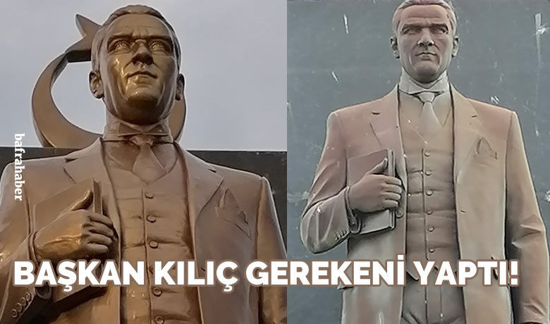 Kent Meydanındaki AtatürkHeykeli’nin Restorasyonu Tamamlandı - Bafra Kent Meydanındaki Atatürk Heykeli’nin restorasyonu rölyefin monte edilmesi ve kitabeye Atatürk’ün sözlerinin eklenmesi ile tamamlandı. 
