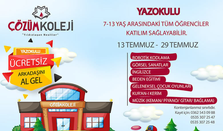 Bafra Çözüm Kolejinden Yaz Okulu  - Bafra Çözüm Koleji tarafından 7-13 yaş arası tüm öğrenciler için yaz okulu başlatılacak. 