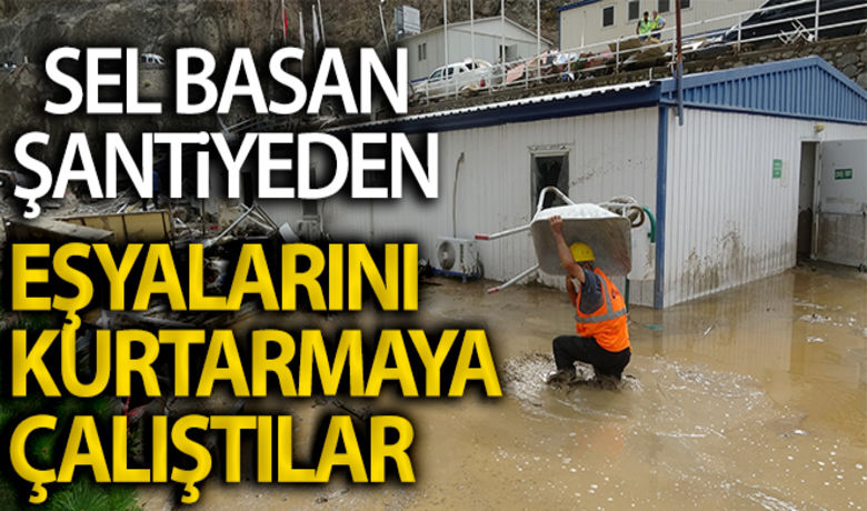 Selden kurtulan şantiyeçalışanları eşyalarını kurtarmaya çalıştı - Artvin'in Yusufeli ilçesinde dün akşam saatlerinde baraj inşaatının şantiyesinde yaşanan sel felaketinden kurtulan işçiler çamur yığınları arasında kalan eşyalarını kurtarmaya çalıştı.