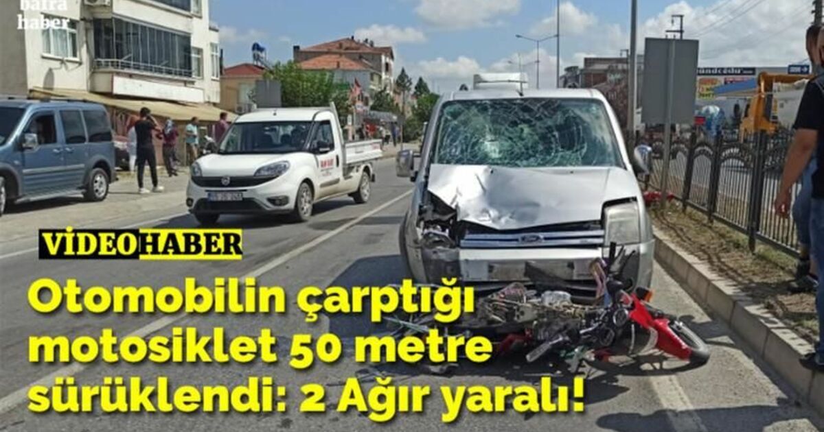 Otomobilin çarptığı motosiklet 50 metre sürüklendi!