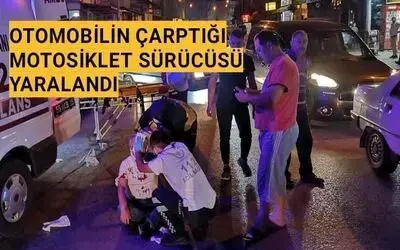 Otomobilin Çarptığı Motosiklete Sürücüsü Yaralandı
