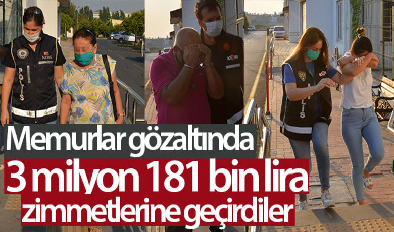 Zimmetine 3 milyon 181 bin lirageçiren 5 kamu görevlisi gözaltına alındı - Adana'da, Doğu Akdeniz Tarımsal Araştırma Enstitüsü Müdürlüğünde görevli 5 kişi ile bir sivil zimmetlerine 3 milyon 181 bin 657 lira geçirdikleri iddiasıyla gözaltına alındı.BUGÜN NELER OLDU?