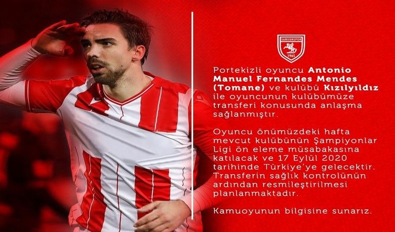 Samsunspor’a Şampiyonlar Ligi’nden golcü
 - SAMSUN (İHA) – TFF 1. Lig ekiplerinden Samsunspor, Kızılyıldız’da forma giyen Portekizli santrafor Tomane ve kulübüyle anlaştığını açıkladı.