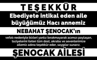 Şenocak Ailesinden Taziye Teşekkürü