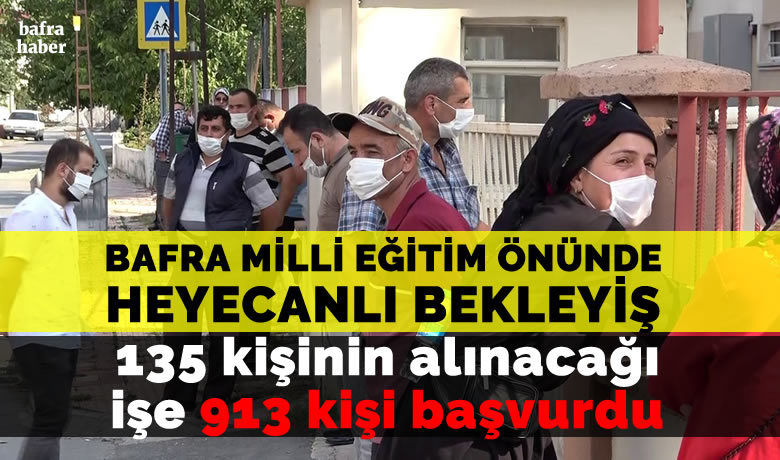 Bafra'da 135 kişinin alınacağıişe 913 kişi başvurdu - Samsun’un Bafra İlçe Milli Eğitim Müdürlüğü kura çekilişi ile temizlik ve güvenlik personeli alımı yaptı. 115 temizlik personelinin alınacağı işe 781 kişi, 20 güvenlik görevlisinin alınacağı işe ise 132 kişi başvurdu.