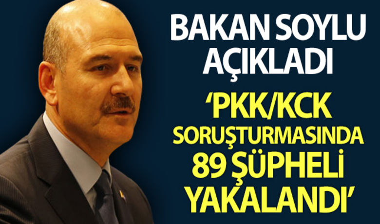 Bakan Soylu PKK/KCK soruşturmasıkapsamında 89 şüpheli yakalandı - İçişleri Bakanı Süleyman Soylu, PKK/KCK şehir yapılanması soruşturması kapsamında haklarında gözaltı kararı verilen 105 şüpheliden 89'unun yakalandığını açıkladı.BUGÜN NELER OLDU?