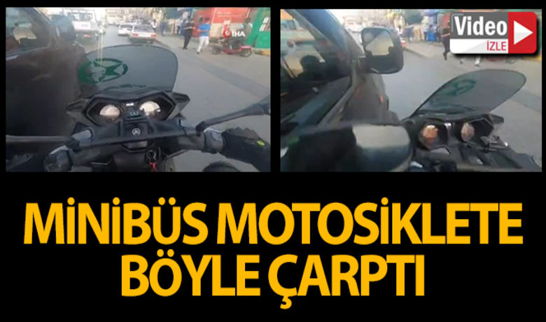 Bağcılar'da minibüs sürücüsümotosikletliye böyle çarptı - Bağcılar’da cadde üzerinde seyir halinde olan motosiklet sürücüsüne, aniden direksiyonu sağa kıran minibüs çarptı. Yürekleri ağza getiren kaza kask kamerasına yansırken, yere savrulan sürücü hafif şekilde yaralandı.BUGÜN NELER OLDU?