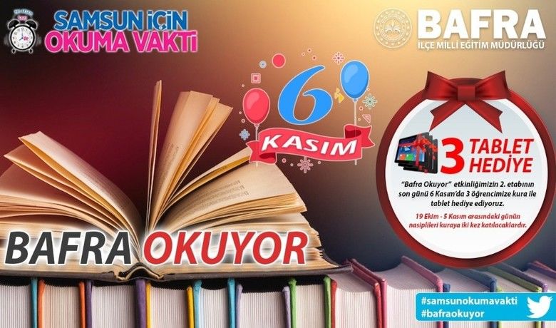 Okuduğu kitabın bir cümlesinisosyal medyada paylaşana hediye - Samsun İl Milli Eğitim Müdürlüğü tarafından başlatılan "Samsun Okuma Vakti" ve "Her Yere Kitap, Her Yerde Kitap" etkinliğine ilgi her geçen artıyor. Bafra İlçe Milli Eğitim Müdürlüğü ise okuduğu kitabın bir cümlesini sosyal medyada şair adıyla paylaşan öğrencilere çeşitli hediyeler veriyor.