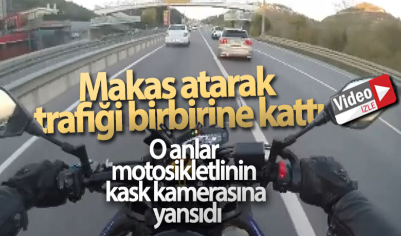 Makas atarak trafiğibirbirine katan otomobil kamerada - Bursa'da trafikte makas atarak ilerleyen otomobil, bir motosikletlinin kask kamerasına yansıdı.BUGÜN NELER OLDU?