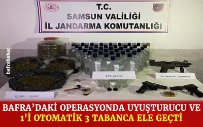 Bafra'daki operasyonda uyuşturucu ve 1'i otomatik 3 tabanca ele geçti