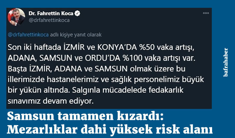 Samsun tamamen kızardı: Mezarlıklardahi yüksek risk alanı