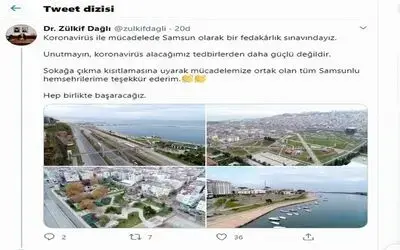 Vali Dağlı’dan Samsunlulara teşekkür
