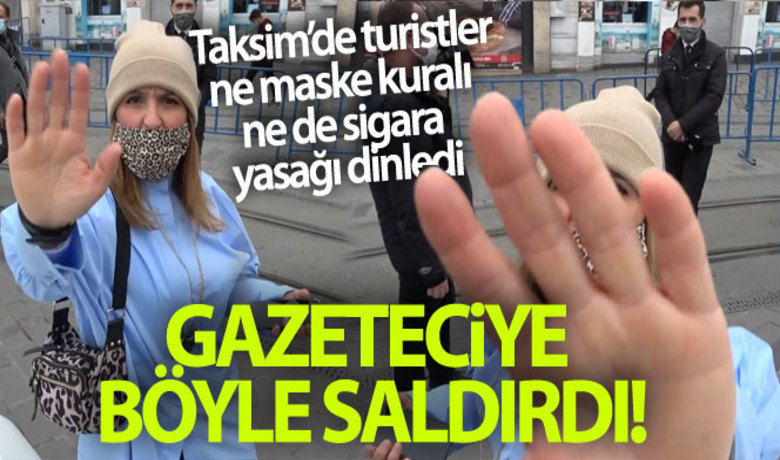 Taksim'de kadın turist gazeteciyesaldırdı, o anlar kamerada - Taksim’de bir turiste sigara içtiği için ceza kesildi. Turistin eşi ise o anları görüntülemek isteyen basın mensubuna saldırıp kamerasını elinden almaya çalıştı. Meydandaki turistlerin çoğunun maske ve sigara kuralını hiçe saydıkları görüldü.BUGÜN NELER OLDU?