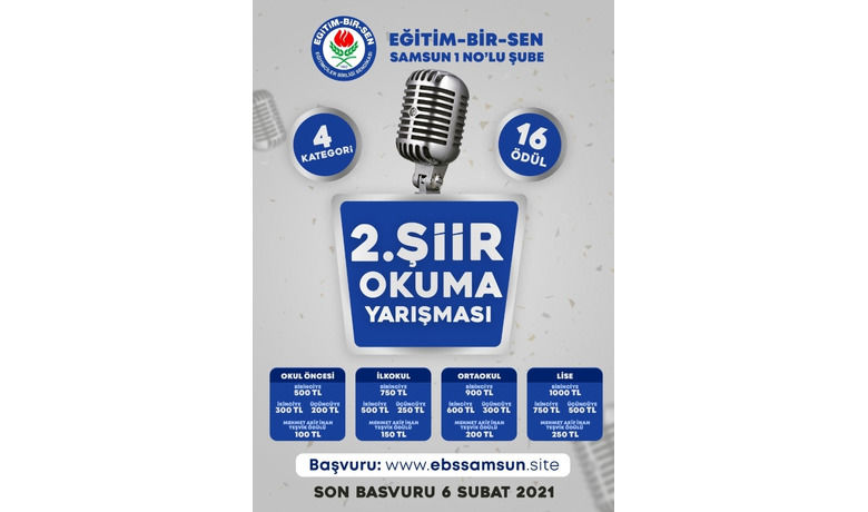 Eğitim-Bir-Sen Samsun 1 Nolu Şube’den şiir yarışması
