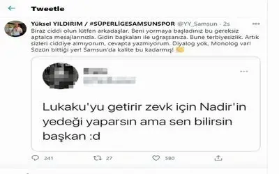 Başkan Yüksel Yıldırım’dan Lukaku tepkisi
