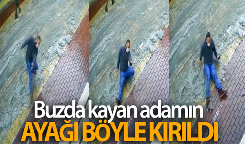 Buzda kayan adamın ayağı böyle kırıldı - Bursa'da buzda kayıp düşünce ayağı 3 yerinden kırılan adamın o anları bir iş yerinin güvenlik kamerası tarafından saniye saniye kaydedildi.
