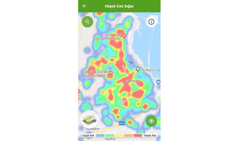 Samsun’da risk artıyor - Samsun’da “Hayat Eve Sığar (HES)" uygulaması korona virüsü yoğunluk haritasındaki 3 haftalık değişime bakıldığında yüksek risk anlamına gelen kırmızı bölgeler artışa geçti.