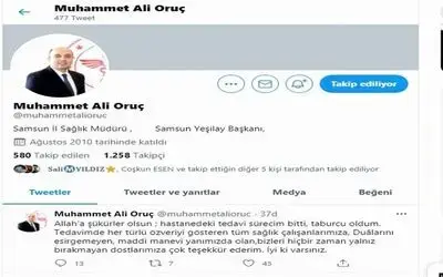 Korona tedavisi gören Sağlık Müdürü Oruç, taburcu oldu

