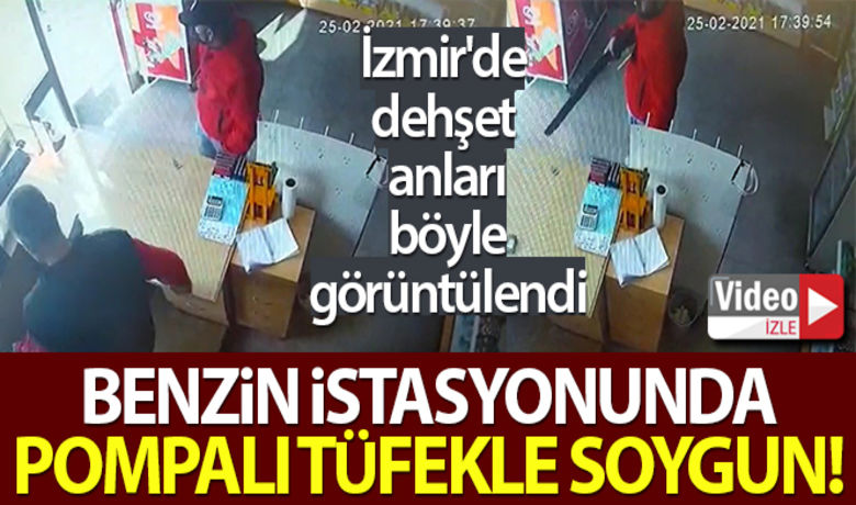 İzmir'de benzin istasyonundakipompalı tüfekli soygun kamerada - İzmir'in Menemen ilçesinde bir benzin istasyonuna girerek pompalı tüfek ile soygun yapan kişi ile ona yardım ettiği düşünülen bir çocuk, güvenlik kameraları tarafından görüntülendi. Olayın ardından ticari taksi ile kaçmaya çalışan şüpheliler, polis tarafından kıskıvrak yakalandı.