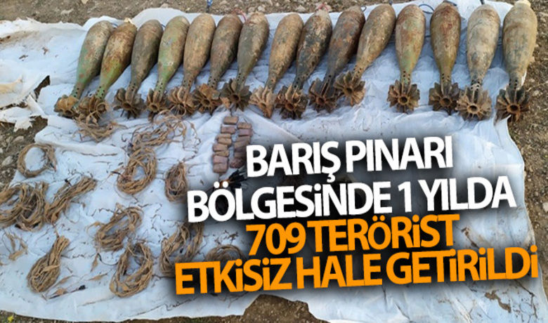 Barış Pınarı bölgesinde 1 yılda709 terörist etkisiz hale getirildi - Şanlıurfa Valiliği, Barış Pınarı Harekatı bölgesinde son 1 yılda terör örgütü PKK/YPG ile DEAŞ üyesi 709 teröristin etkisiz hale getirildiğini açıkladı. Harekatta 1 tondan fazla patlayıcının da ele geçirildiği bildirildi.