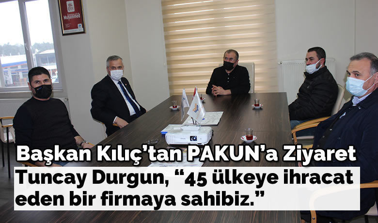 Başkan Kılıç, Pakun Fabrikasını Ziyaret Etti - Bafra Belediye Başkanı Hamit Kılıç, AK Parti Bafra Belediyesi Meclis Üyesi Eyüp Sabri Şahin ile beraber PAKUN Yönetim Kurulu Başkanı Turgay Durgun’u makamında ziyaret ederek çalışmalar hakkında bilgiler aldı.