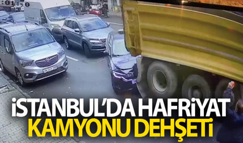 İstanbul'da hafriyat kamyonu dehşeti kamerada - Kağıthane’de arıza yapan hafriyat kamyonu yokuş aşağıya kayarak 4 araca çarptı. Korku dolu anlar güvenlik kameralarına yansırken, kamyon sürücüsü ise yaralandı. Araçlarda ise maddi hasar meydana geldi.