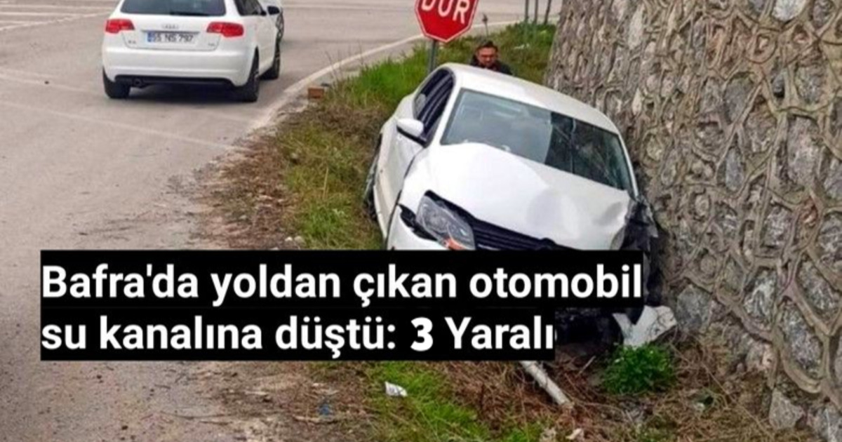 Bafra'da yoldan çıkan otomobil su kanalına düştü: 3 yaralı