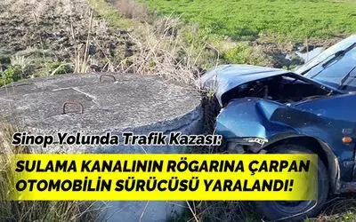 Bafra'da otomobil sulama kanalının rögarına çarptı: 1 yaralı