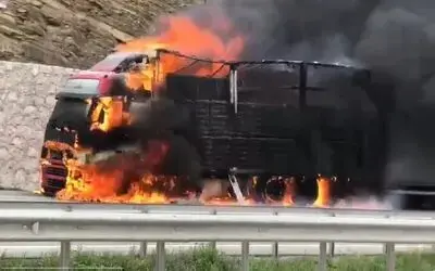 Samsun’da 600 bin liralık pamuk, tırla birlikte alev alev yandı
