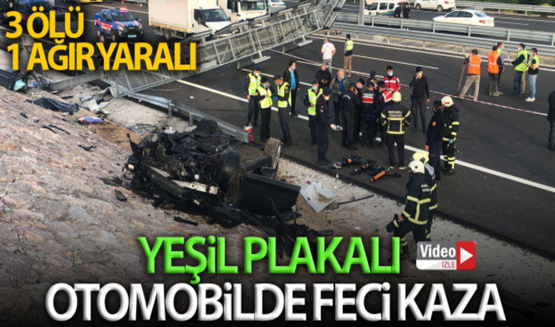 Yeşil plakalı otomobilde feci kaza:3 ölü, 1 ağır yaralı - Kocaeli’de, Kuzey Marmara Otoyolu’nda seyir halindeyken kontrolden çıkarak takla atan yeşil plakalı otomobilde bulunan 3 kişi öldü, 1 kişi yaralandı.