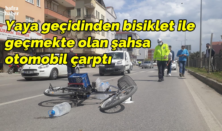 Yaya geçidinden bisiklet ilegeçmekte olan şahsa otomobil çarptı - Samsun’un Bafra ilçesinde meydana gelen kazada karşıdan karşıya geçen bisikletliye otomobil çarptı.